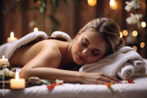 Young woman relaxing during back massage at the spa.