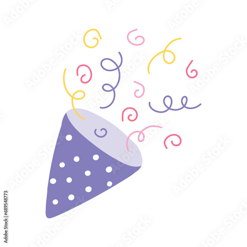 Confetti popper for party. Isolated confetti, explosion, firecracker, celebration in hand drawn style. Vector illustration.