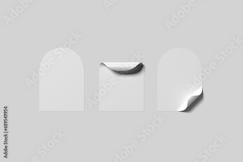 Three blank arch shaped stickers mockup (ID: 689549954)