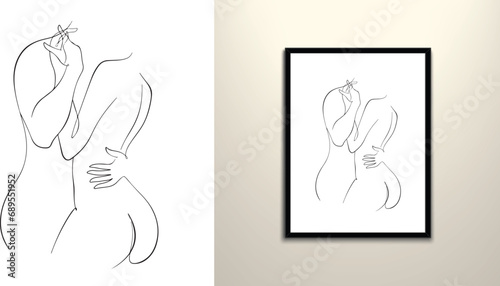 Naked couple line drawing illustration 