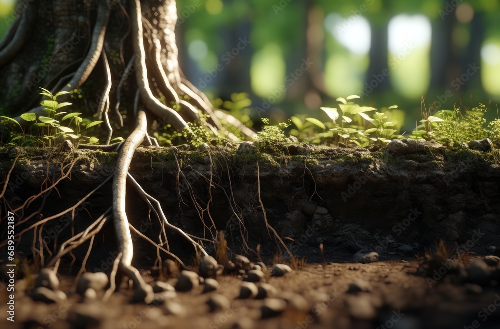 Obraz premium trees with strong roots embedded in the ground until they come out of the ground