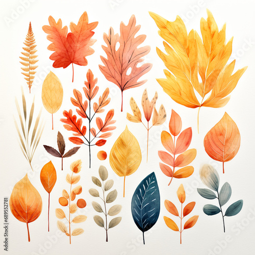 seamless background with autumn leaves Watercolor leaves and branches  fall leaves illustration transparent background  PNG  Generative AI