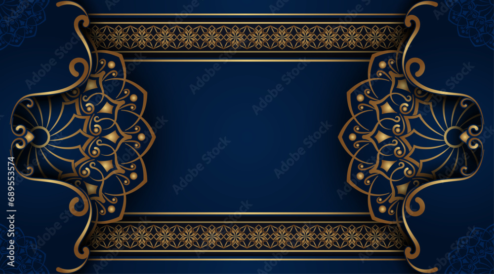 luxury blue background, with golden mandala ornament