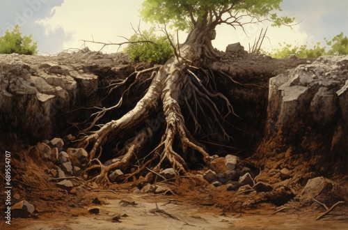 An old tree with large and strong roots