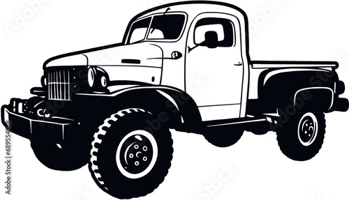Classic Truck - Classic Old Car, US Muscle car Stencil - Vector Clip Art for tshirt and emblem © Natalya