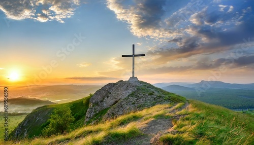 Mountain Majesty: Wooden Cross Perched on the Summit