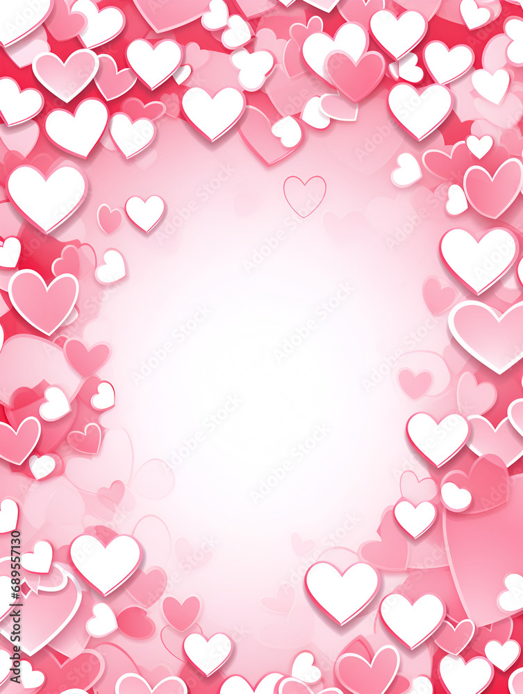 Abstract  frame with hearts on pink background, cops space for text
