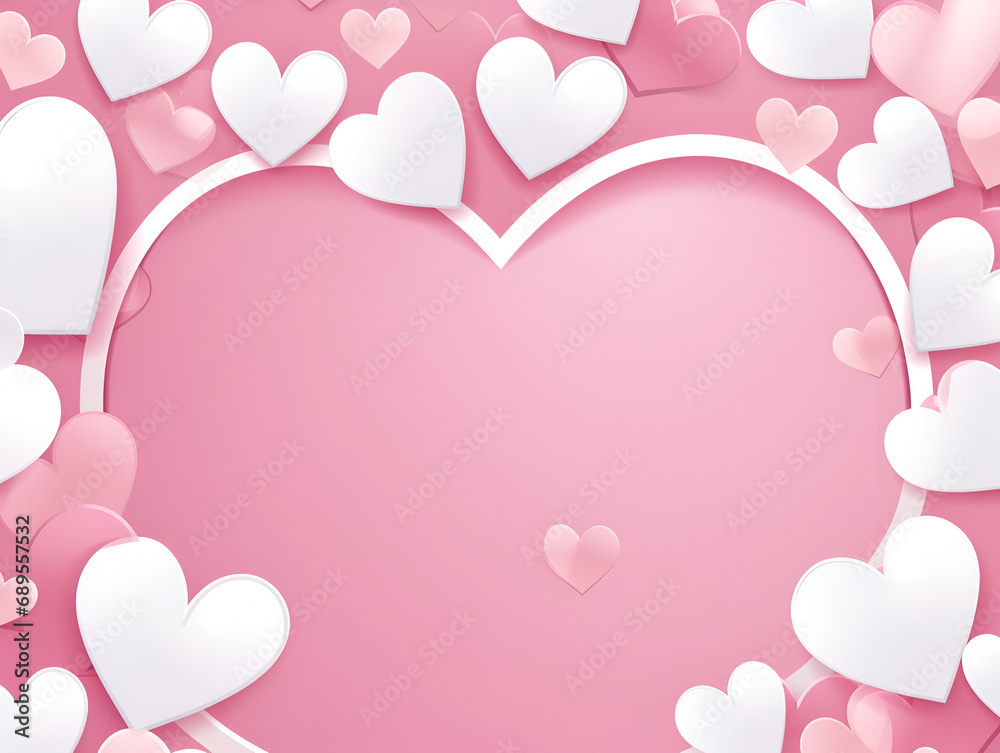 Abstract  frame with hearts on pink background, cops space for text