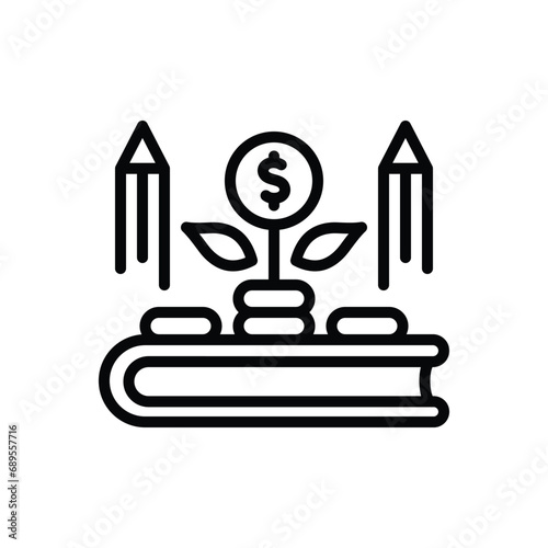 Black line icon for educational cost 