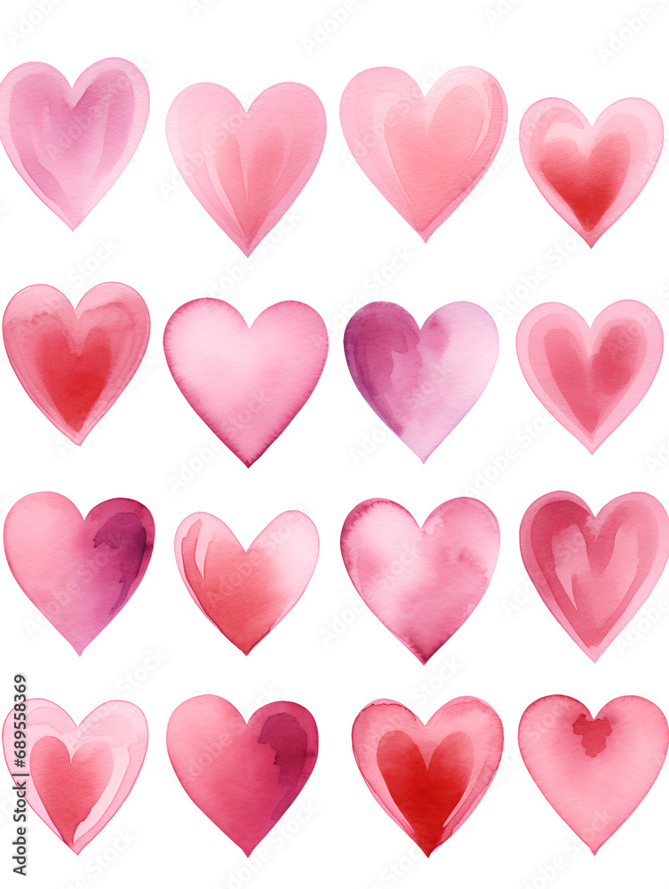 Seamless pattern of pink watercolor hearts on white background Seamless pattern of pink watercolor hearts on white background