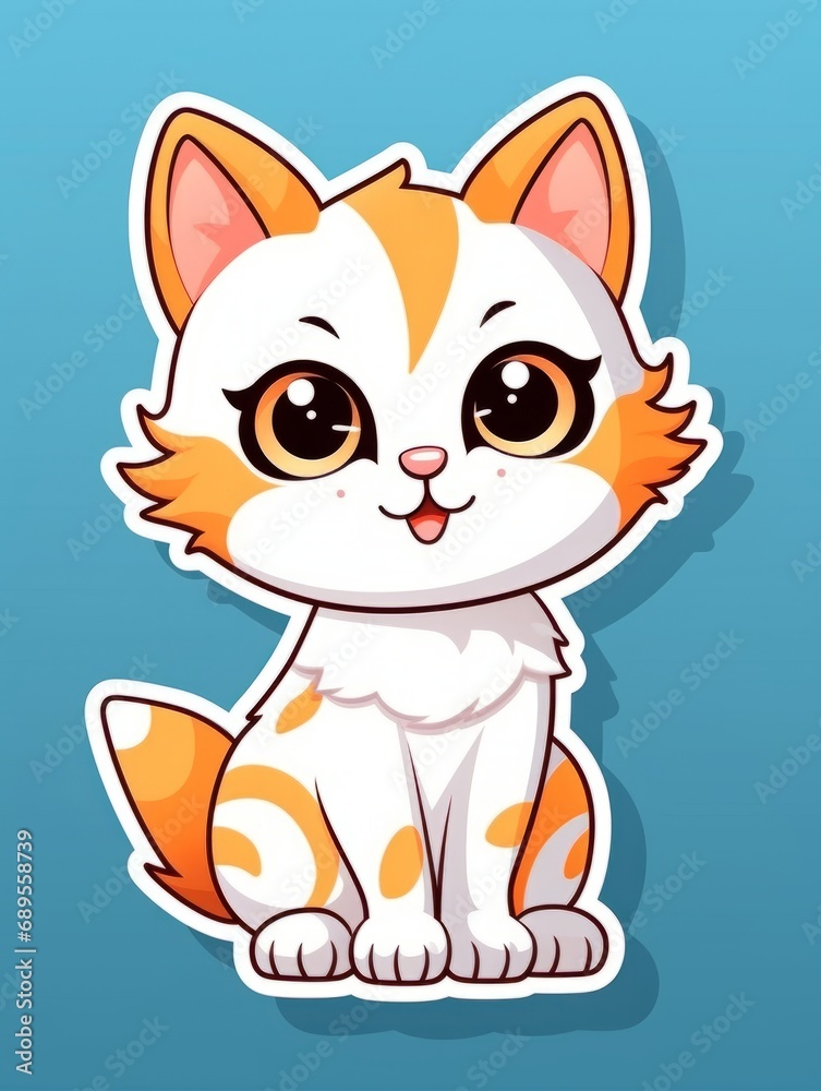 Cartoon sticker white and orange kitten isolated, AI Cartoon sticker white and orange kitten isolated, AI