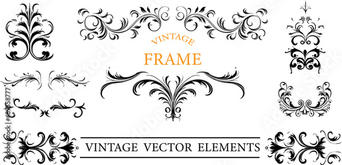 vintage frames and scroll elements. Classic calligraphy swirls, swashes, dividers, floral motifs. Good for greeting cards, wedding invitations photo