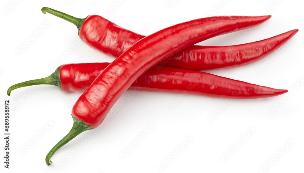 Ripe red hot chili  peppers vegetable isolated on white background