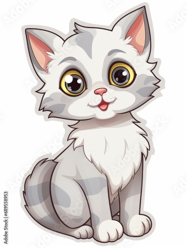 Kitten sticker in cartoon style isolated  AI