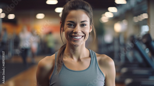 A cheerful and smiling female sports teacher at the fitness center