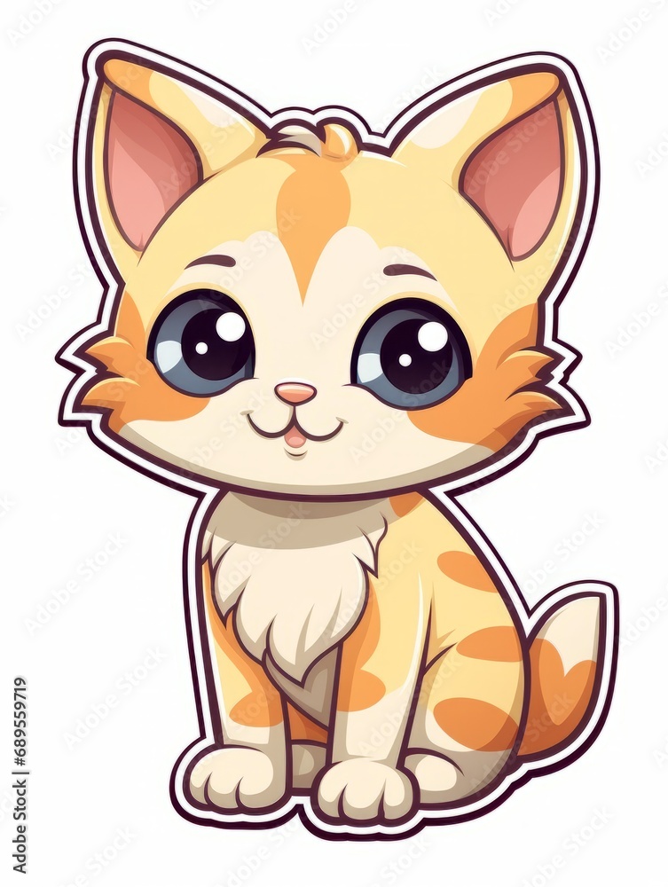 Kitten sticker in cartoon style on white background isolated, AI Kitten sticker in cartoon style on white background isolated, AI