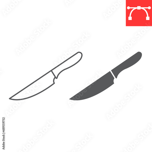 Kitchen knife line and glyph icon, kitchen and cook, knife vector icon, vector graphics, editable stroke outline sign, eps 10