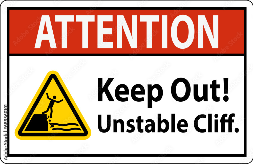 Attention Sign, Keep Out Unstable Cliff
