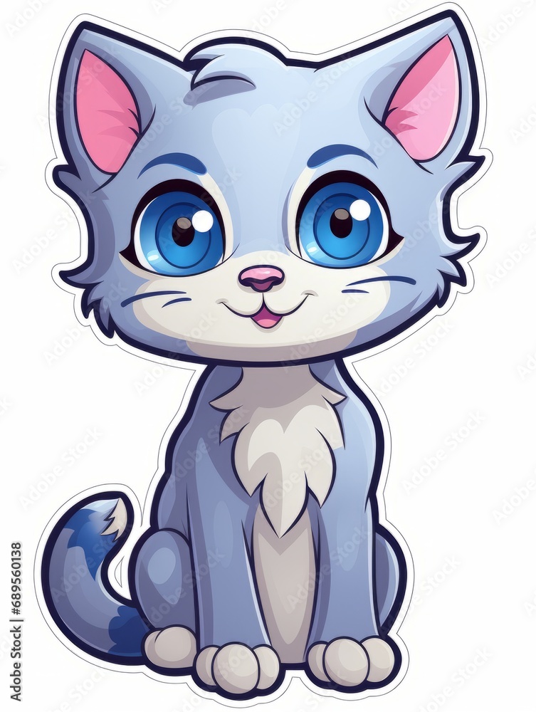 Funny Kitten sticker in cartoon style isolated, AI
