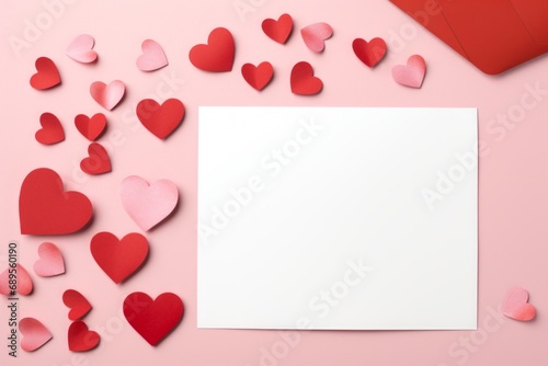 DIY-inspired Valentine's Day card with cut-out elements, textured paper, Mock up blank copy space for text.