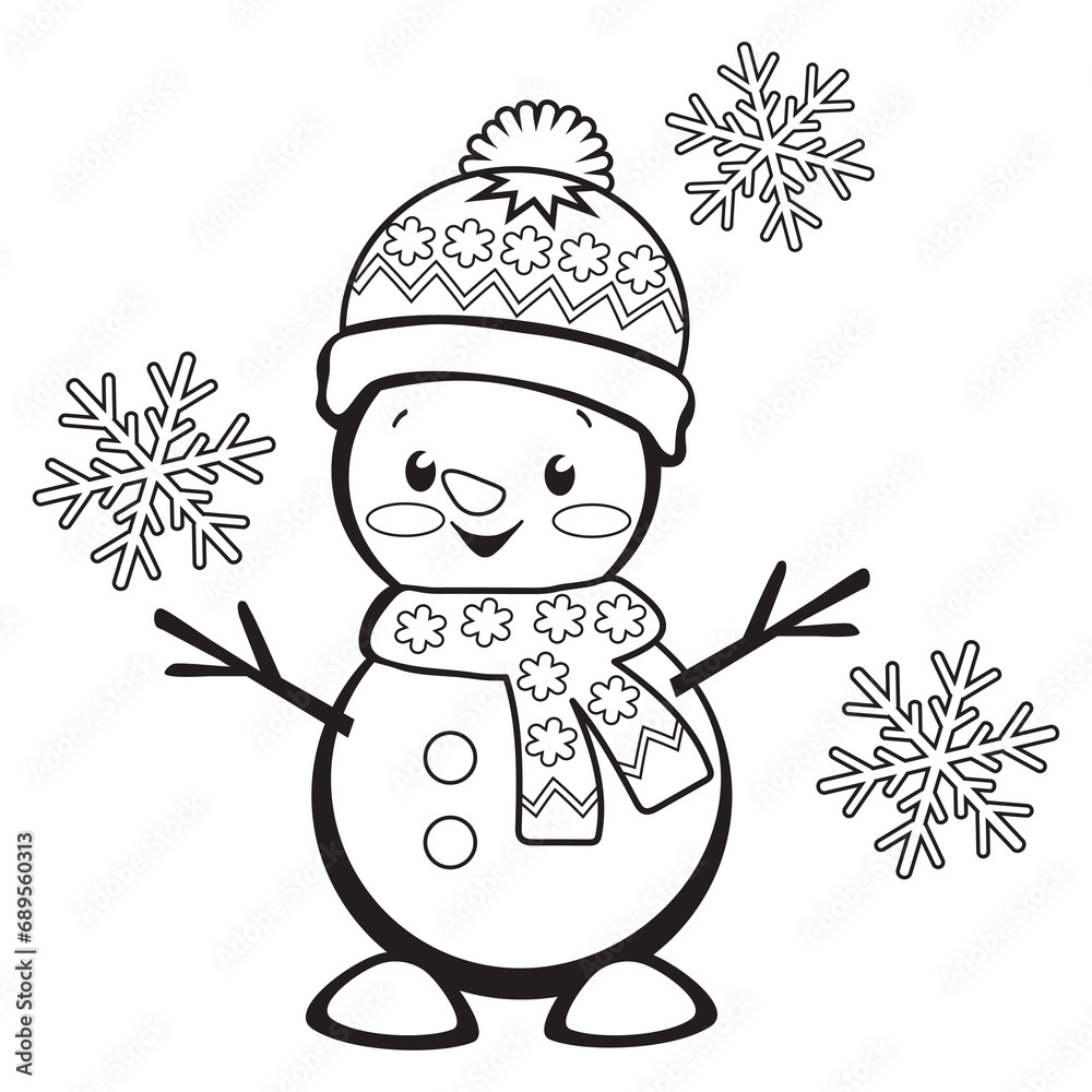 Photo & Art Print Cute snowman outline vector cartoon illustration