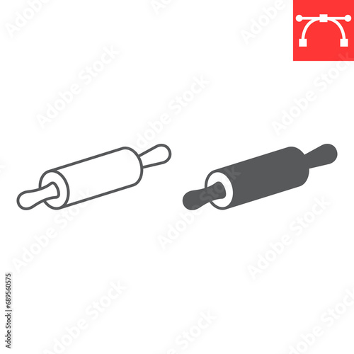 Rolling pin line and glyph icon, kitchen and kitchenware, rolling pin vector icon, vector graphics, editable stroke outline sign, eps 10