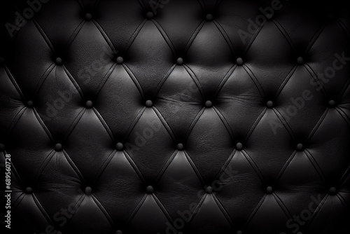 Close-up of tufted black leather texture. Concept of luxury design. photo