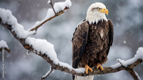 Bald Eagle Perched on a Snowy Branch