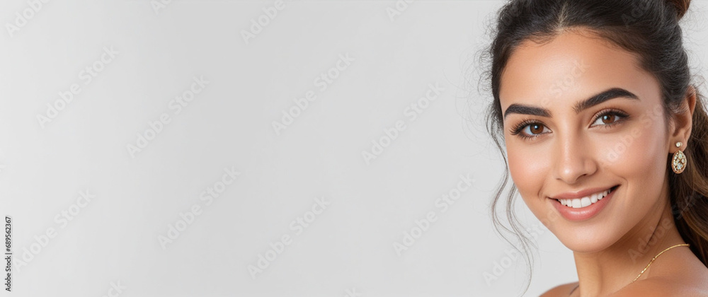 Naklejka premium Beautiful Moroccan good woman nice fashion half body eye contact