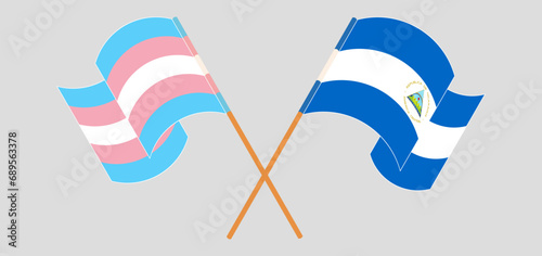 Crossed and waving flags of Transgender Pride and Nicaragua