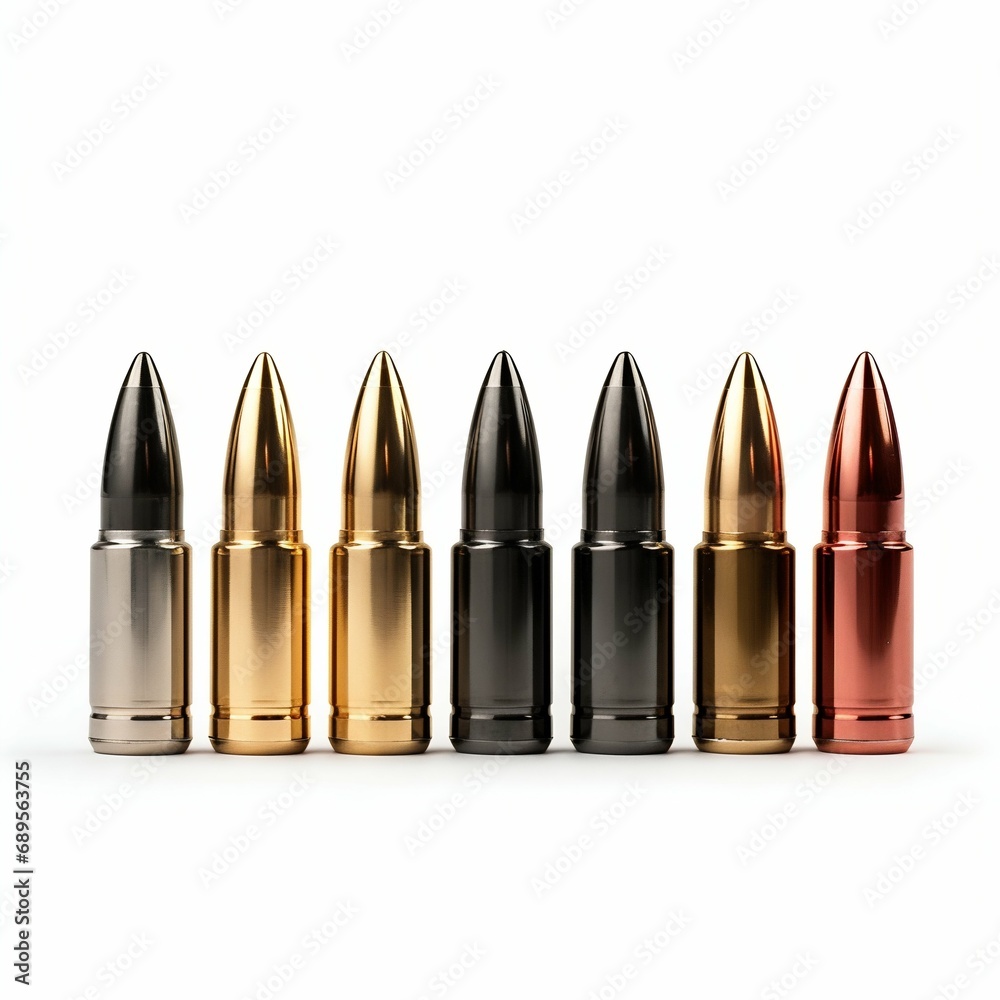 Set of Rifle Cartridges Isolated on White Background. Generative ai Set of Rifle Cartridges Isolated on White Background. Generative ai