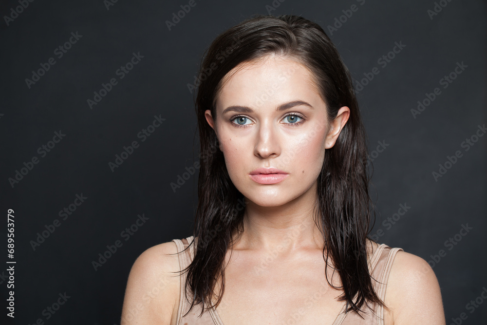 Wellness female model with natural makeup and healthy clear fresh skin portrait. Skincare, facial treatment, cosmetology and plastic surgery concept Wellness female model with natural makeup and healthy clear fresh skin portrait. Skincare, facial treatment, cosmetology and plastic surgery concept