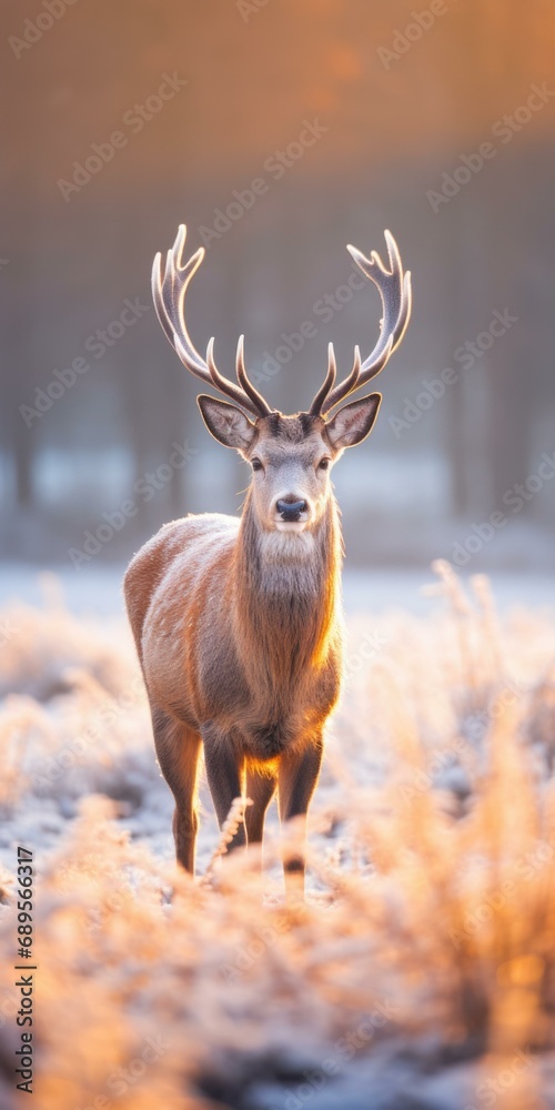 A deer with antlers standing in a field. Generative AI.