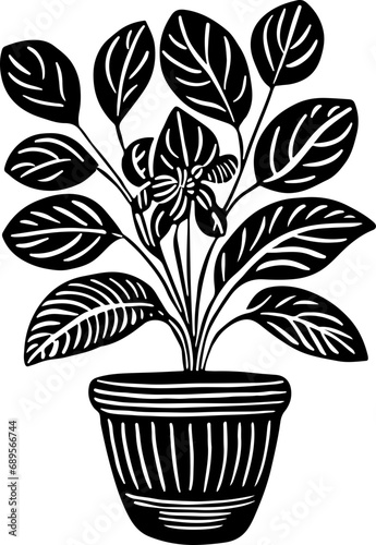 Indoor Plants In Pot Lino cut artwork