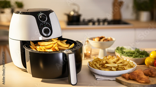 Air fryer with fried potatoes
