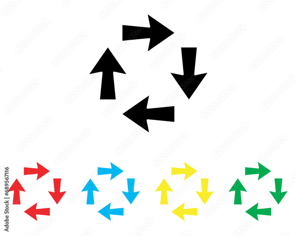 Arrows in different direction icon vector. Four Arrows icon sign symbol in trendy flat style. Set elements in colored icons. Recycling vector icon illustration isolated on white background Arrows in different direction icon vector. Four Arrows icon sign symbol in trendy flat style. Set elements in colored icons. Recycling vector icon illustration isolated on white background