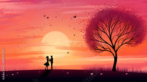 the background of valentine's day with a silhouette of a man and a woman