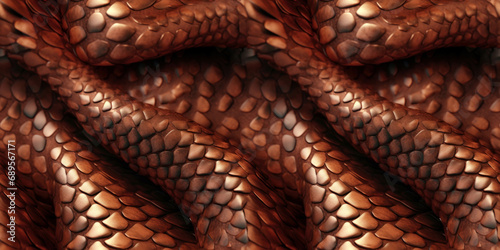 Seamless brown color snake scales texture background. Generative ai