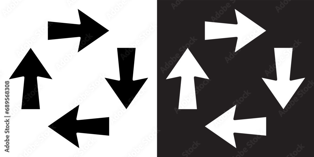 Arrows in different direction icon vector. Four Arrows icon sign symbol in trendy flat style. Recycling vector icon illustration isolated on white and black background Arrows in different direction icon vector. Four Arrows icon sign symbol in trendy flat style. Recycling vector icon illustration isolated on white and black background