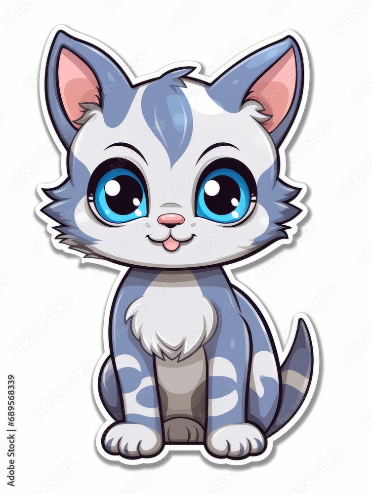 Funny Kitten sticker in cartoon style, AI Funny Kitten sticker in cartoon style, AI