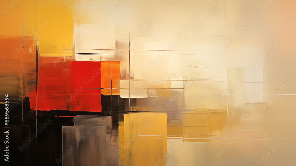 Abstract oil painting made out of square, tranquil serenity, muted tones, kinetic artwork, bold brush strokes, transparency and opacity, precisionist lines and shapes