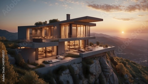 a modern house on a cliff 