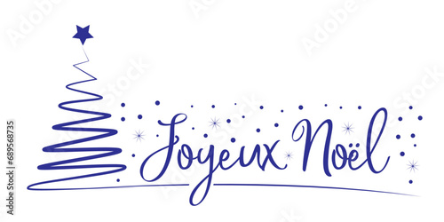 Joyeux Noël - Vœux de Noël  avec texte calligraphique et sapin - image vectorielle bleu