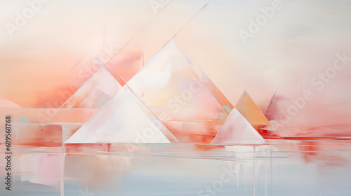 Abstract oil painting made out of triangle, tranquil serenity, muted tones, kinetic artwork, bold brush strokes, transparency and opacity, precisionist lines and shapes