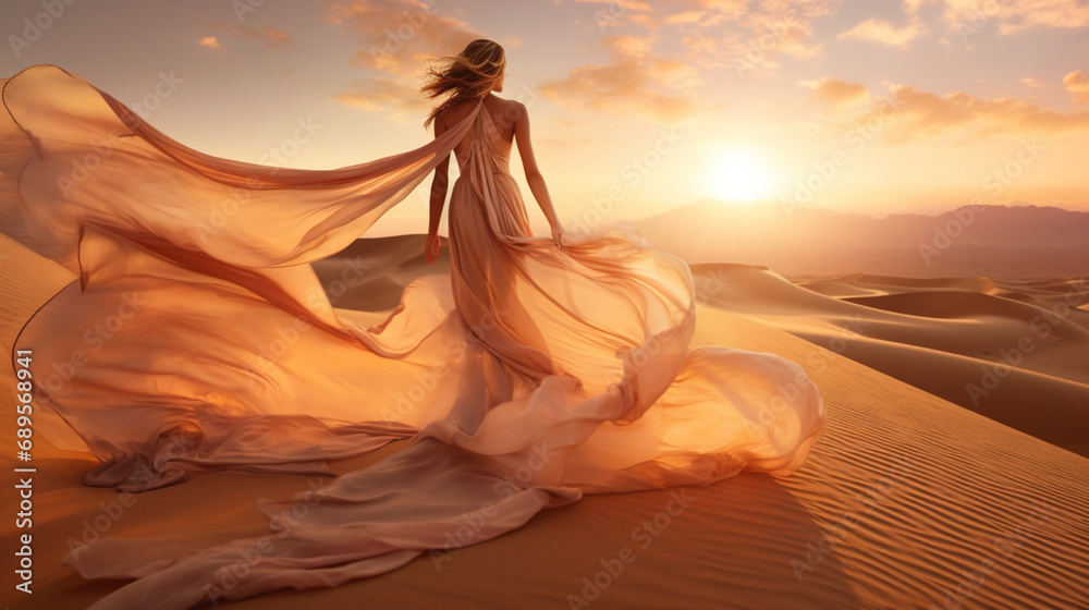 woman in the desert with a beautiful dress