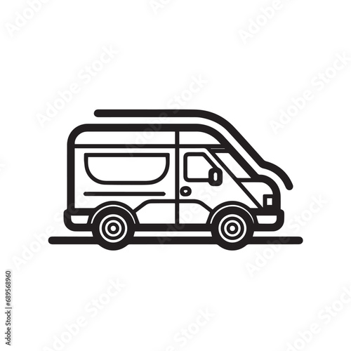 DELIVERY VAN in cartoon, doodle style. Isolated 2d vector illustration in logo, icon, sketch style, Eps 10, black and white. AI Generative