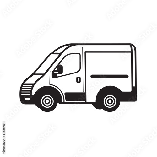 DELIVERY VAN in cartoon, doodle style. Isolated 2d vector illustration in logo, icon, sketch style, Eps 10, black and white. AI Generative © Iryna