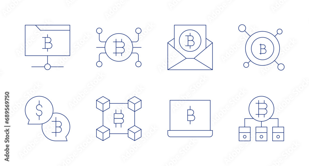 Bitcoin icons. Editable stroke. Containing folder, talk, cryptocurrency, bitcoin.