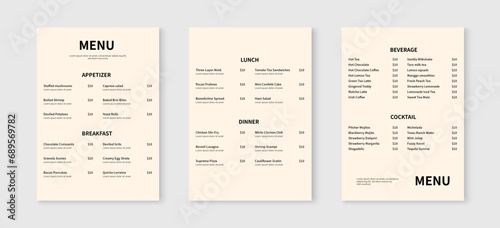 Elegant restaurant menu design template. Food and drink menu flyer layout design. Vector illustration photo