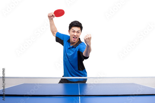 Chinese table tennis player cheers with fists balled photo